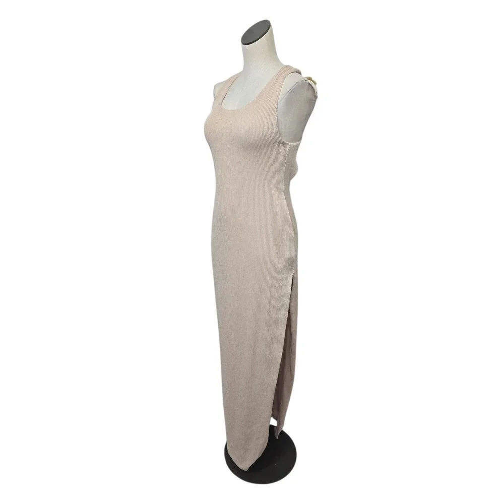 NWT Revolve Rumer Rosa Maxi Dress Pastel Pink Sleeveless Ribbed Side Slit Medium